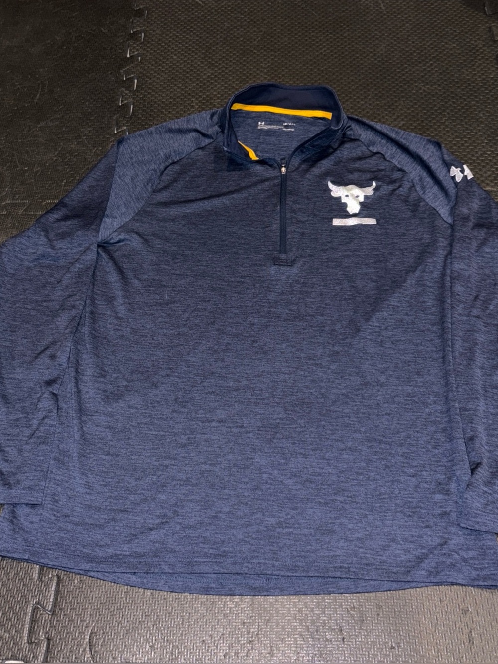 Under Armour Project Rock Quarter Zip Jacket Pullover Men Large Blue Gym Workout